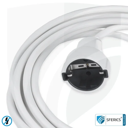 Shielded extension cable | white | schuko extension for shielding electrical and magnetic alternating fields LF