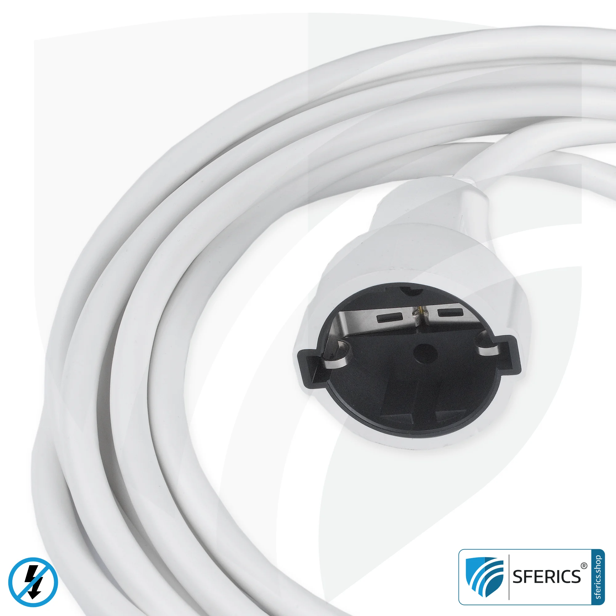 Shielded extension cable | white | schuko extension for shielding electrical and magnetic alternating fields LF Shielded extension cable | white | schuko extension for shielding electrical and magnetic alternating fields LF