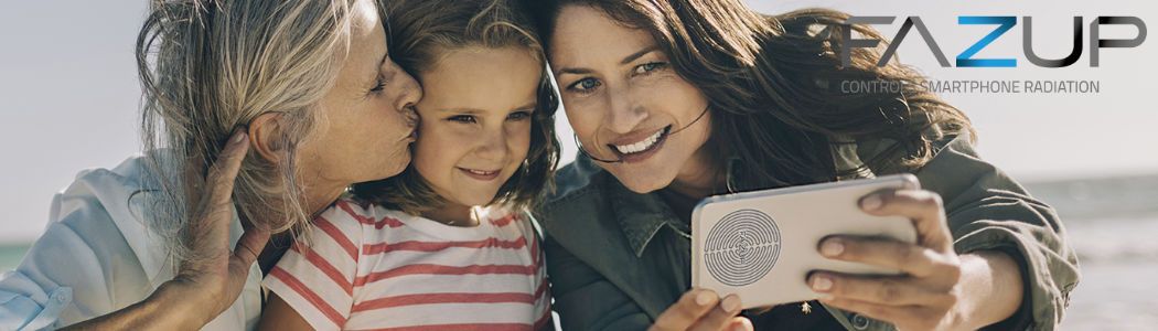 FAZUP family silver. Passive antenna for reduction from mobile phone radiation! Innovative protection against electrosmog from iPhone, Samung, Huawei. 4 pieces FAZUP in a € saving set!