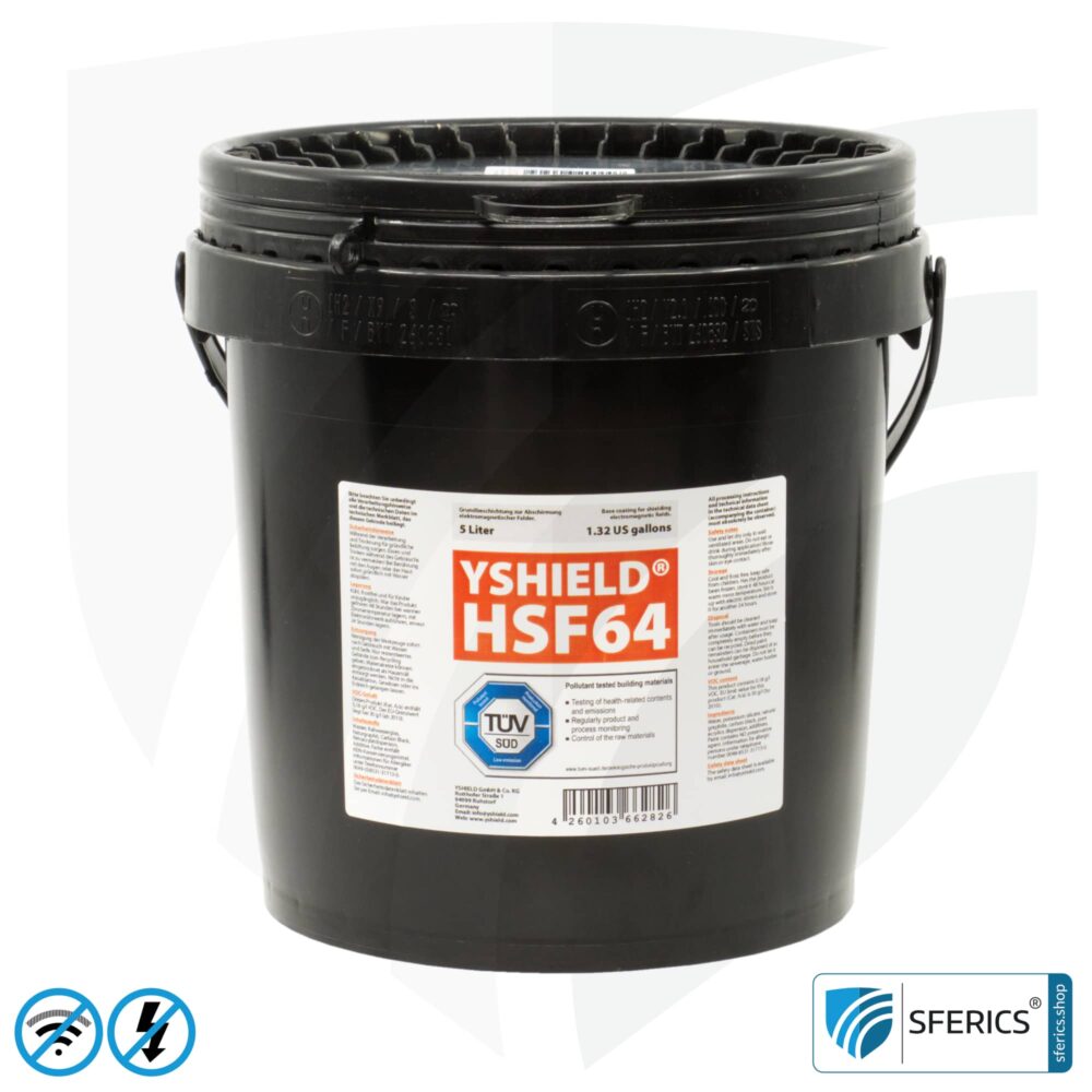 Shielding paint HSF64 | RF screening attenuation against electrosmog up to 93 dB at 40 GHz | without preservative » ideal for allergy sufferers | TÜV SÜD certified | effective at 5G!