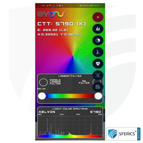 Lightspectrum Pro EVO for Android | measurement of the light spectrum | color temperature (Kelvin) and wavelengths, CRI, lux, and much more.