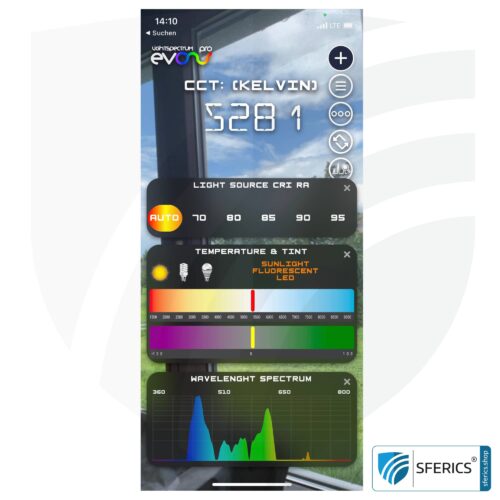Lightspectrum Pro EVO for iPhone and iPad | measurement of the light spectrum | color temperature (Kelvin) and wavelengths, CRI, lux, and much more.