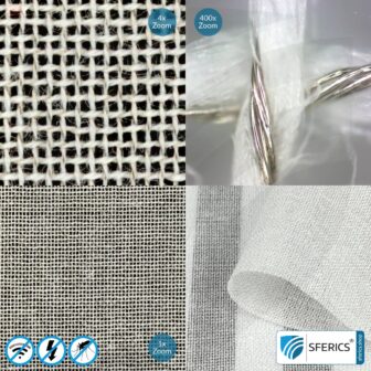 SILVER COTTON shielding fabric | ideal for production of canopies and curtains | RF screening attenuation against electrosmog up to 42 dB | groundable and does not discolour (stained) | Effective against 5G!