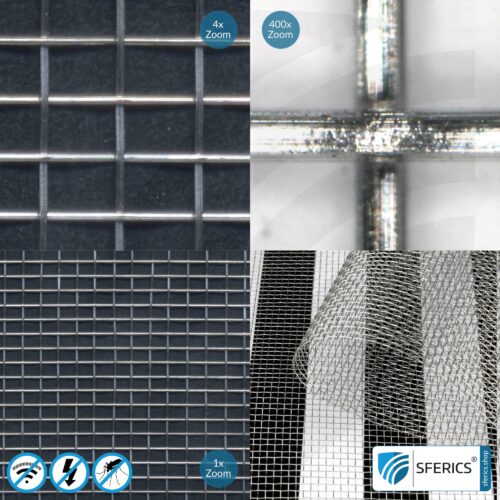 Shielding stainless steel gauze V4A10 | RF screening attenuation against electrosmog up to 40 dB | For laying. 90 cm width. 5G ready!