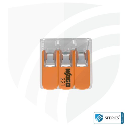 WAGO compact splicing connector, series 221 | model 221-413 | for 3 solid, fine-stranded and stranded cables | alternative to classic connector blocks