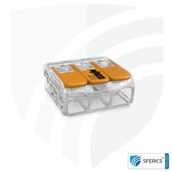 WAGO compact splicing connector, series 221 | model 221-413 | for 3 solid, fine-stranded and stranded cables | alternative to classic connector blocks