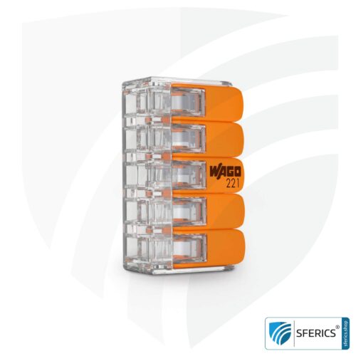 WAGO compact splicing connector, series 221 | model 221-415 | for 5 solid, fine-stranded and stranded cables | alternative to classic connector blocks 12 WAGO compact splicing connector, series 221 | model 221-415 | for 5 solid, fine-stranded and stranded cables | alternative to classic connector blocks
