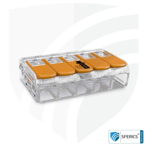WAGO compact splicing connector, series 221 | model 221-415 | for 5 solid, fine-stranded and stranded cables | alternative to classic connector blocks 11 WAGO compact splicing connector, series 221 | model 221-415 | for 5 solid, fine-stranded and stranded cables | alternative to classic connector blocks