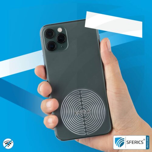 FAZUP antenna patch | SILVER | innovative technology against electrosmog | protects against unnecessarily high radiation from your own mobile phone | no esotericism or harmonization. reduction is measurable!