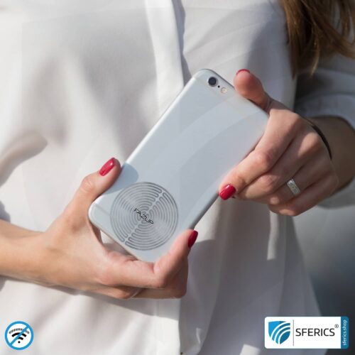 FAZUP antenna patch | SILVER | innovative technology against electrosmog | protects against unnecessarily high radiation from your own mobile phone | no esotericism or harmonization. reduction is measurable!