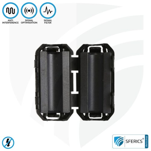 Ferrite core filter against electrosmog in the headset cable | black, clickable, for 5mm cable | FREE 1 piece as a gift!