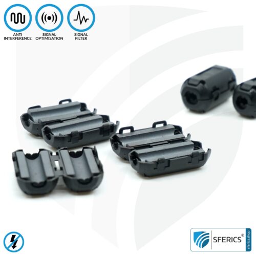 Ferrite core filter against electrosmog in the headset cable | black, clickable, for 5mm cable | FREE 1 piece as a gift!