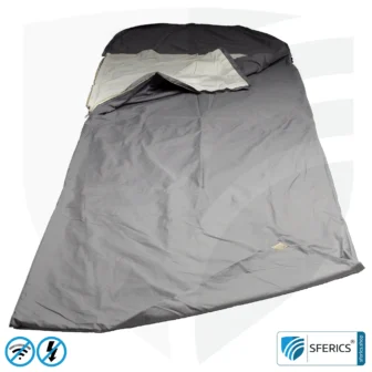 Shielding sleeping bag Electrosmog PRO | mobile radiation protection against WIFI, cell phone, LTE, 5G, ... with efficiency over 99.99% (42 dB) | free-standing, without ceiling suspension | LF groundable