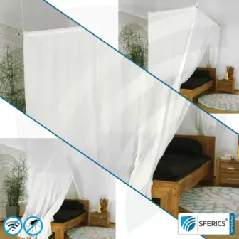 Shielding canopy Electrosmog EMF | 99,99 % screening attentuation against WIFI, RF radiation (HF shielding up to 40dB) | single bed, double bed, pyramid | 5G ready! 8 Shielding canopy Electrosmog RF | 3 variants or sizes | Shielding RF radiation over 99.99% (40 dB). Groundable. Effective against 5G!