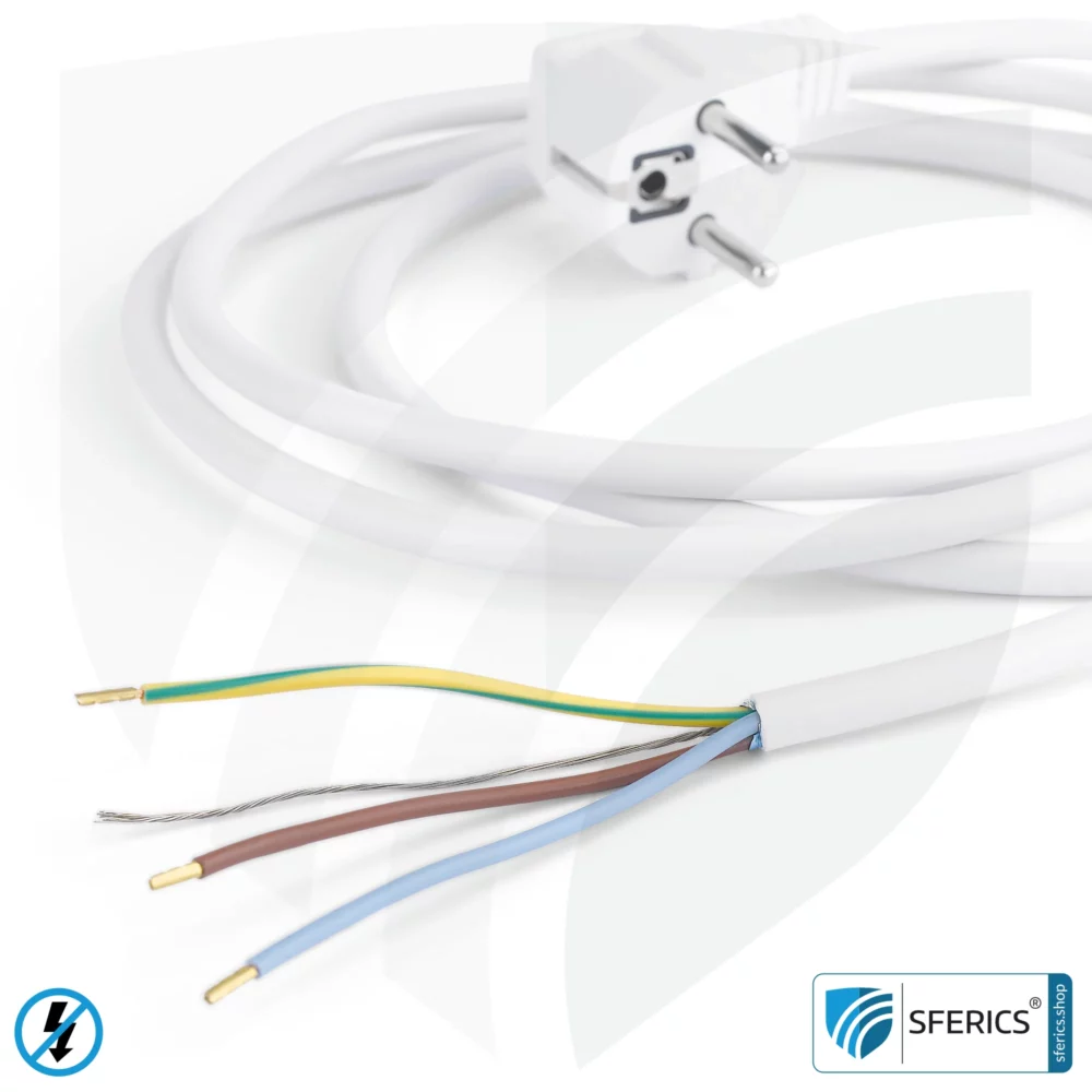 Shielded device connection cable with free end | white | electric cable for shielding electrical and magnetic alternating fields LF