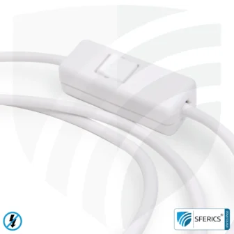 Shielded device connection cable with switch | white | 2 meters length | electrical cable for shielding alternating electric and magnetic fields LF