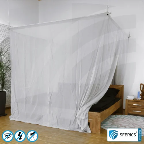 Shielding canopy Electrosmog PRO | 3 variants | Shielding EMF up to 99,99% (42 dB) | Groundable LF | Effective against 5G! 10 Shielding canopy Electrosmog PRO light | double bed | EMF shielding up to 99.99% (42 dB). Groundable. Effective against 5G!