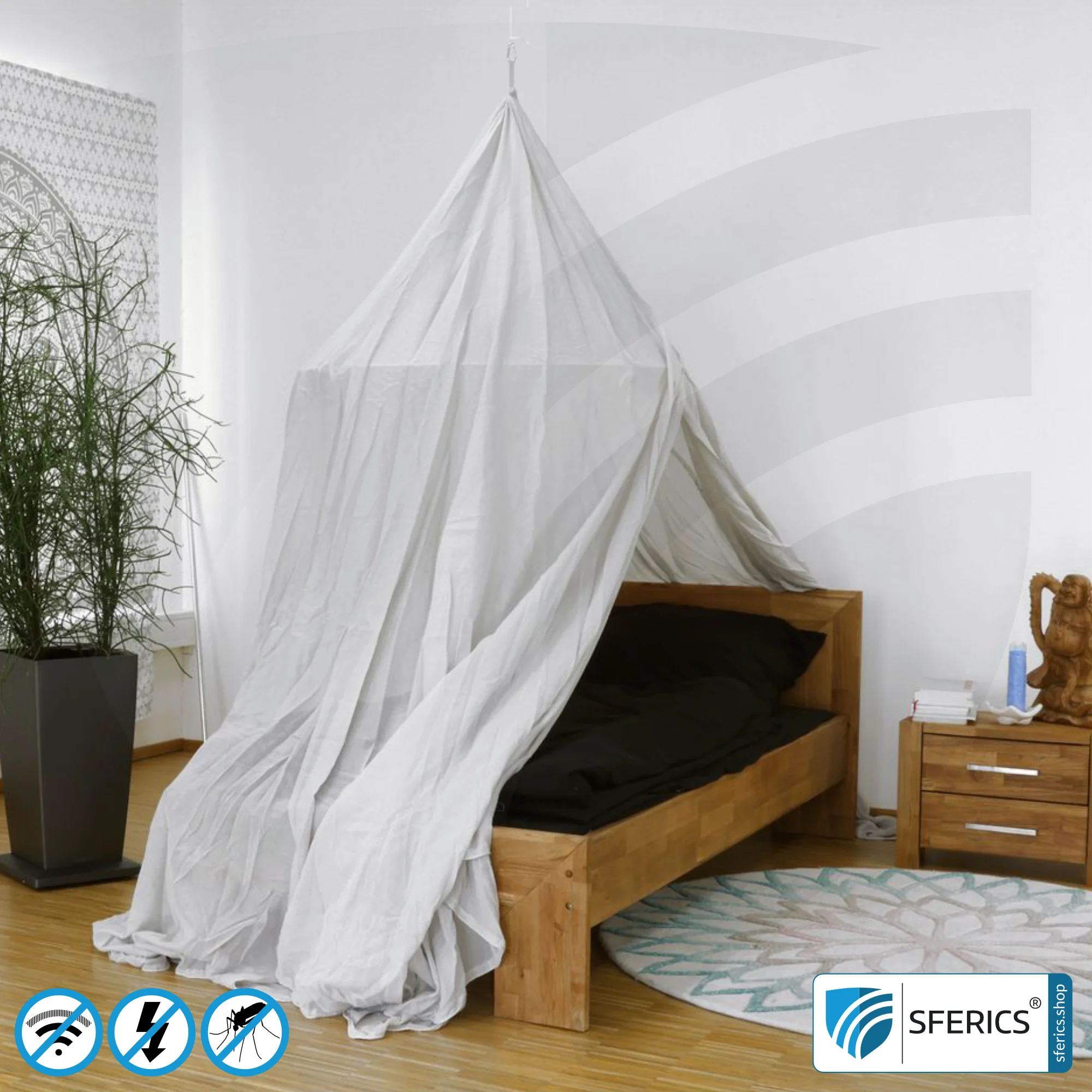 Shielding canopy Electrosmog PRO | 3 variants | Shielding EMF up to 99,99% (42 dB) | Groundable LF | Effective against 5G! 6 Shielding canopy Electrosmog PRO light | pyramid | EMF shielding up to 99.99% (42 dB). Groundable. Effective against 5G!