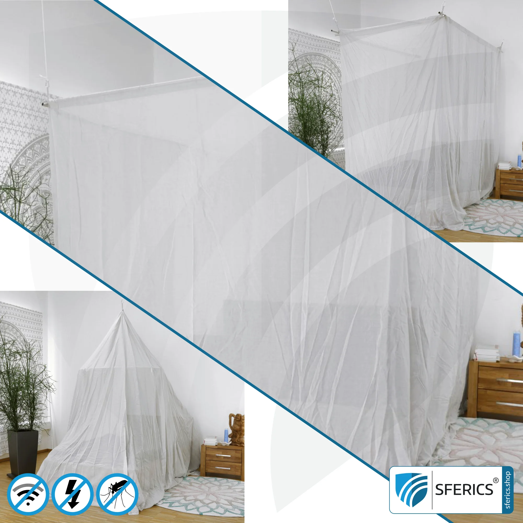 Shielding canopy Electrosmog PRO | 3 variants | Shielding EMF up to 99,99% (42 dB) | Groundable LF | Effective against 5G! 2 Shielding canopy Electrosmog PRO light | 3 variants | EMF shielding up to 99.99% (42 dB). Groundable. Effective against 5G!