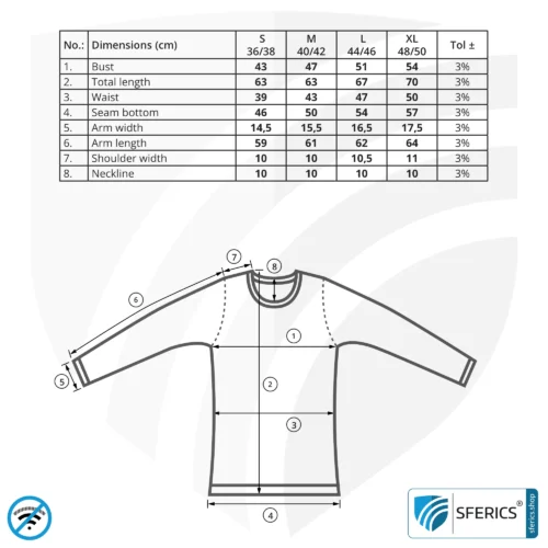 Shielding ANTIWAVE shirt for women | long sleeve | Protection up to 30 dB against HF electrosmog (mobile phone, WIFI, LTE) | Ideal for electrosensitive people
