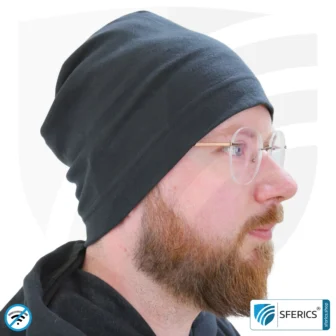 Cap, black & shielding | protection up to 40 dB from RF electrosmog (cell phone, Wi-Fi, LTE) | Black-Jersey | Effective against 5G!