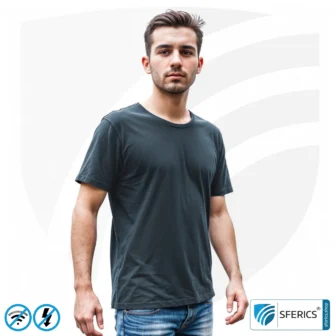 Shielding T-Shirt, black | Protection up to 40 dB from RF electrosmog (mobile phones, Wi-Fi, LTE) | durable, made from Black-Jersey shielding fabric | 5G ready!