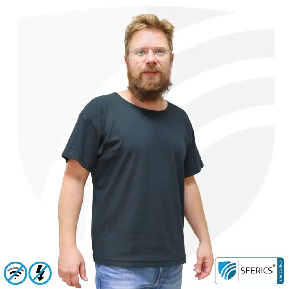 Shielding T-Shirt, black | Protection up to 40 dB from RF electrosmog (mobile phones, Wi-Fi, LTE) | durable, made from Black-Jersey shielding fabric | 5G ready!