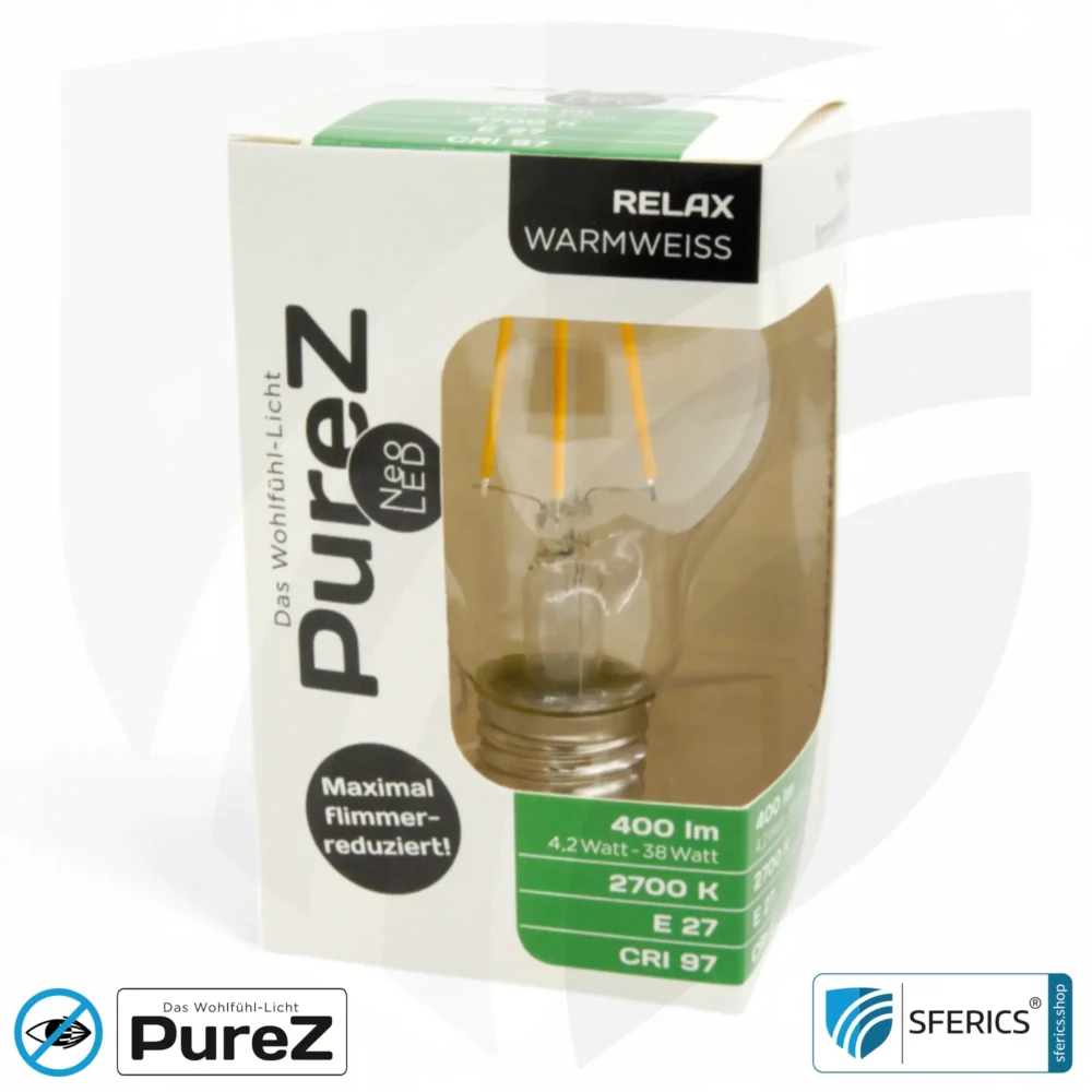 4,2 watt LED filament Pure-Z NEO | bright as 38 watts, 400 lumens | CRI 97 | flicker-free | warm white | E27 | clear