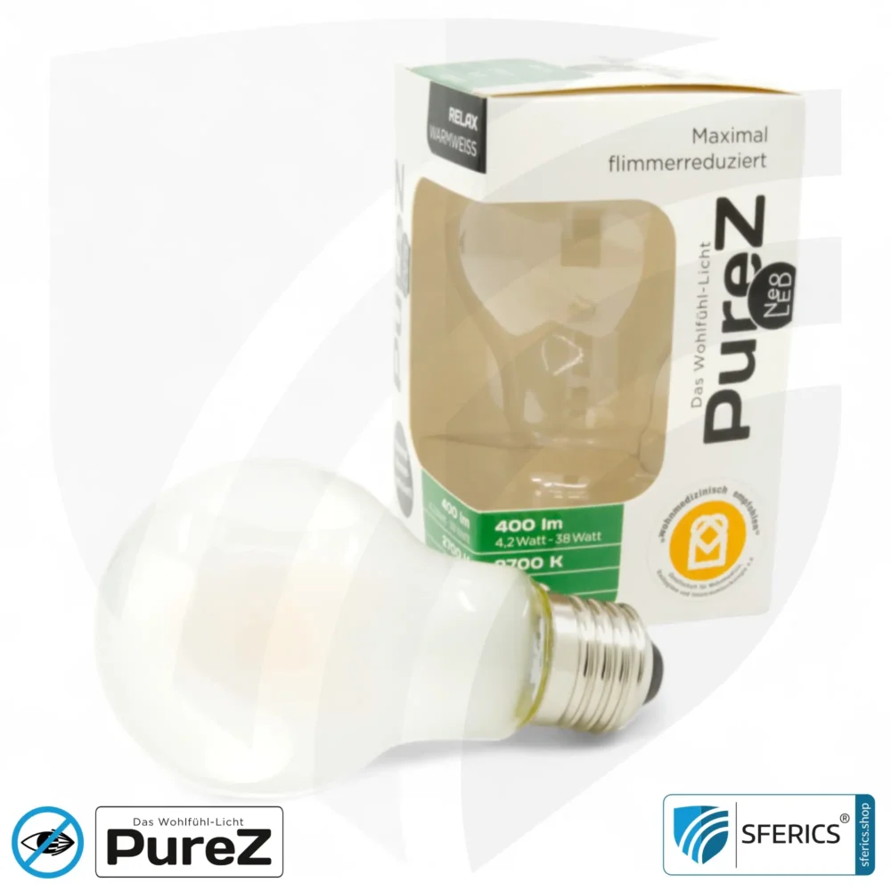 4,2 watt LED filament Pure-Z NEO | bright as 38 watts, 400 lumens | CRI 97 | flicker-free | warm white | E27 | frosted