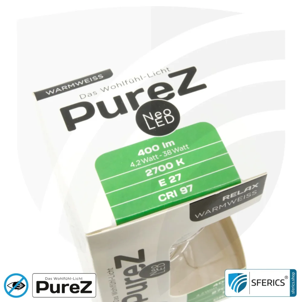 4,2 watt LED filament Pure-Z NEO | bright as 38 watts, 400 lumens | CRI 97 | flicker-free | warm white | E27 | frosted