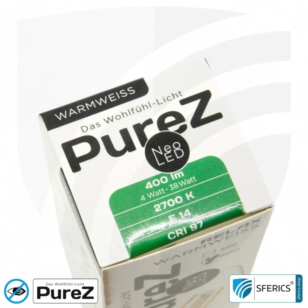 4 watt LED filament candle Pure-Z NEO | bright as 38 watts, 400 lumens | CRI 97 | flicker-free | warm white | E14 | frosted