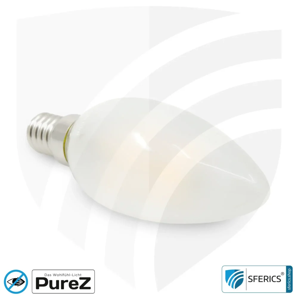 4 watt LED filament candle Pure-Z NEO | bright as 38 watts, 400 lumens | CRI 97 | flicker-free | warm white | E14 | frosted
