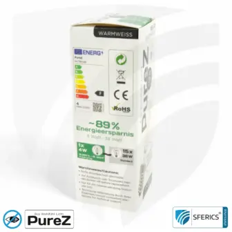 4 watt LED filament candle Pure-Z NEO | bright as 38 watts, 400 lumens | CRI 97 | flicker-free | warm white | E14 | frosted