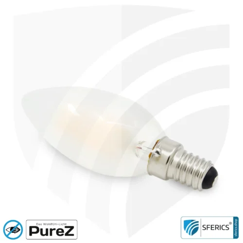 4 watt LED filament candle Pure-Z NEO | bright as 38 watts, 400 lumens | CRI 97 | flicker-free | warm white | E14 | frosted
