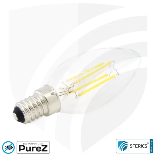 4 watt LED filament candle Pure-Z NEO | bright as 38 watts, 400 lumens | CRI 97 | flicker-free | warm white | E14 | clear
