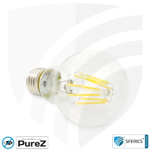6,4 watt LED filament Pure-Z NEO | bright as 55 watts, 650 lumens | CRI 97 | flicker-free | warm white | E27 14 6,4 watt LED filament Pure-Z NEO | bright as 55 watts, 650 lumens | CRI 97 | flicker-free | warm white | E27. clear