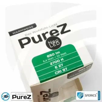 6,4 watt LED filament Pure-Z NEO | bright as 55 watts, 650 lumens | CRI 97 | flicker-free | warm white | E27. frosted