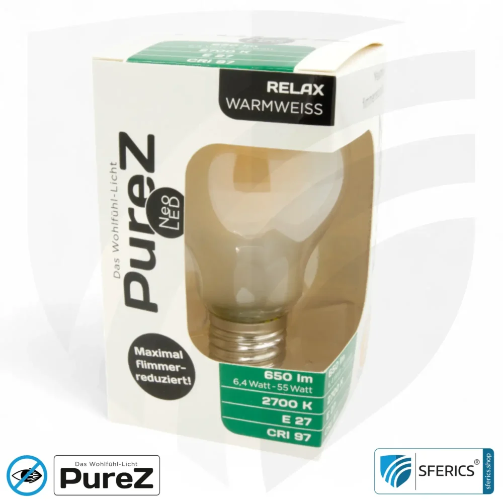 6,4 watt LED filament Pure-Z NEO | bright as 55 watts, 650 lumens | CRI 97 | flicker-free | warm white | E27. frosted