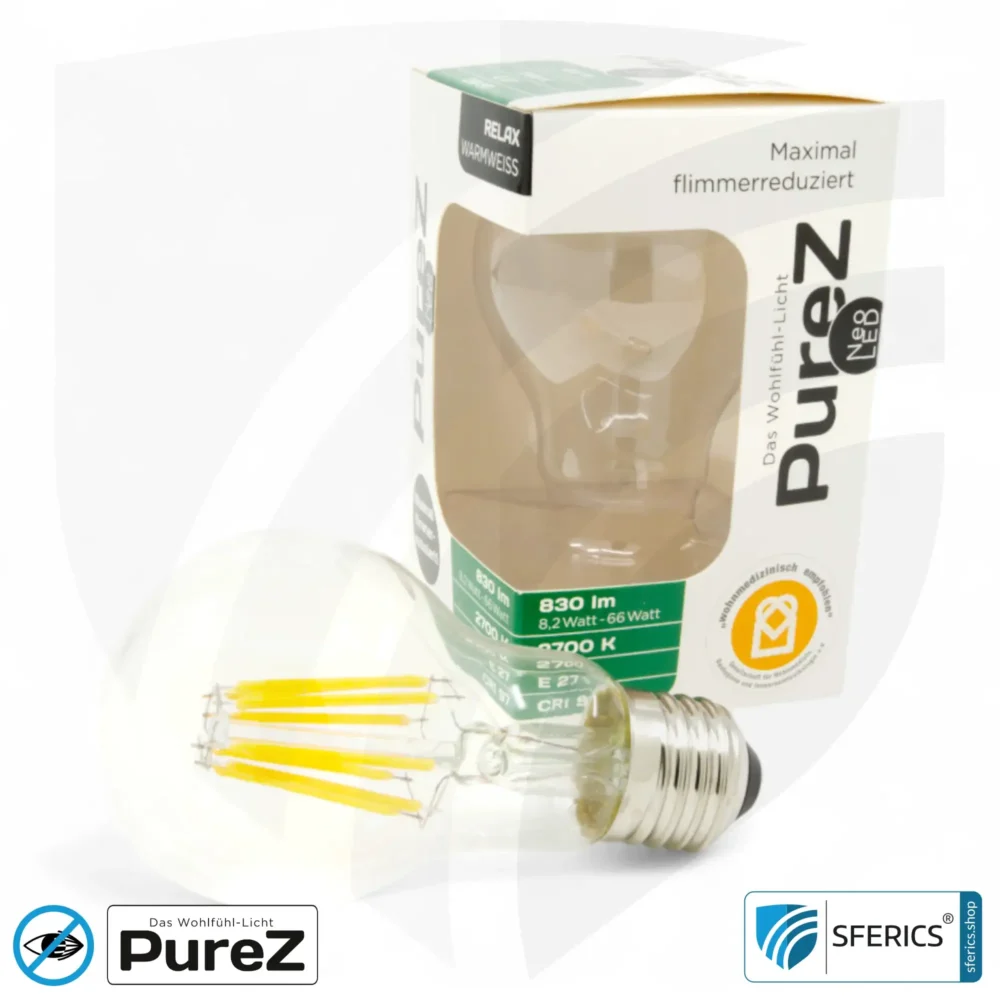 8,2 watt LED filament Pure-Z NEO | bright as 66 watts, 830 lumens | CRI 97 | flicker-free | warm white | E27 | clear
