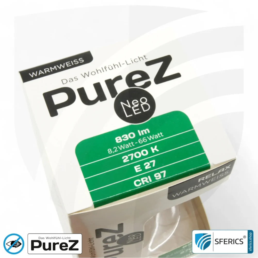 8,2 watt LED filament Pure-Z NEO | bright as 66 watts, 830 lumens | CRI 97 | flicker-free | warm white | E27 | clear