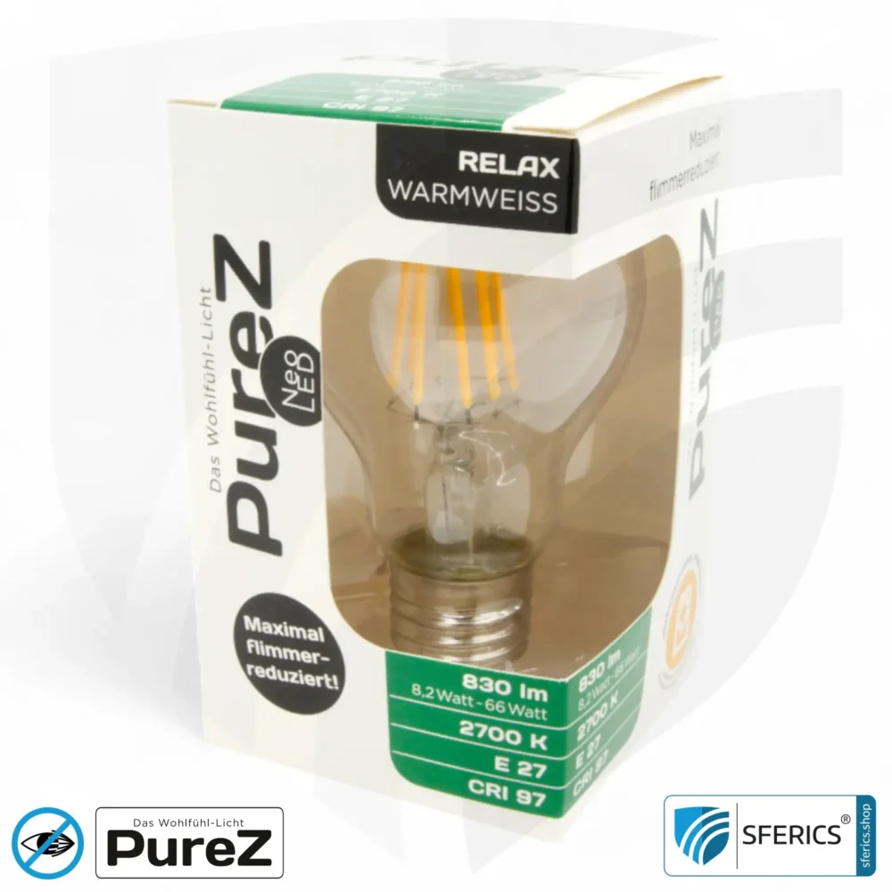 8,2 watt LED filament Pure-Z NEO | bright as 66 watts, 830 lumens | CRI 97 | flicker-free | warm white | E27 | clear