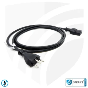 Shielded IEC cable, Type J with C13 plug (Switzerland, Liechtenstein, ...) | black ( | 2 meters | Cold device connection cable for shielding electrical and magnetic alternating fields LF