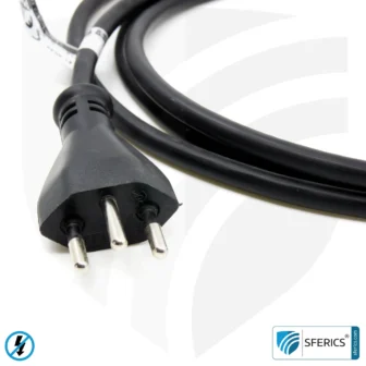 Shielded IEC cable, Type J with C13 plug (Switzerland, Liechtenstein, ...) | black ( | 2 meters | Cold device connection cable for shielding electrical and magnetic alternating fields LF